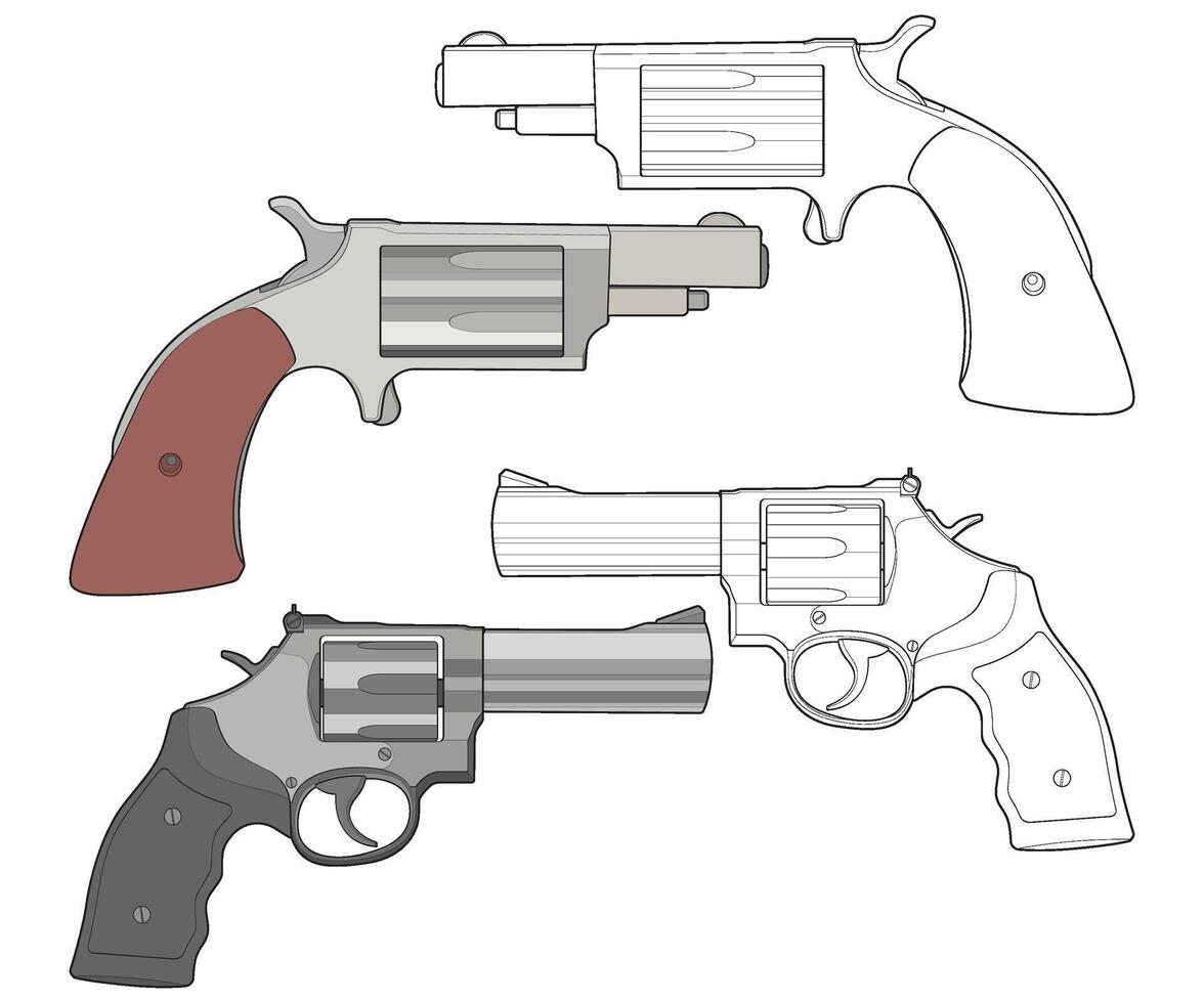 bundelen reeks van vector van revolver kunst, het schieten geweer, wapen illustratie, vector revolver, geweer illustratie, modern vuurwapen, leger concept, pistool vector.