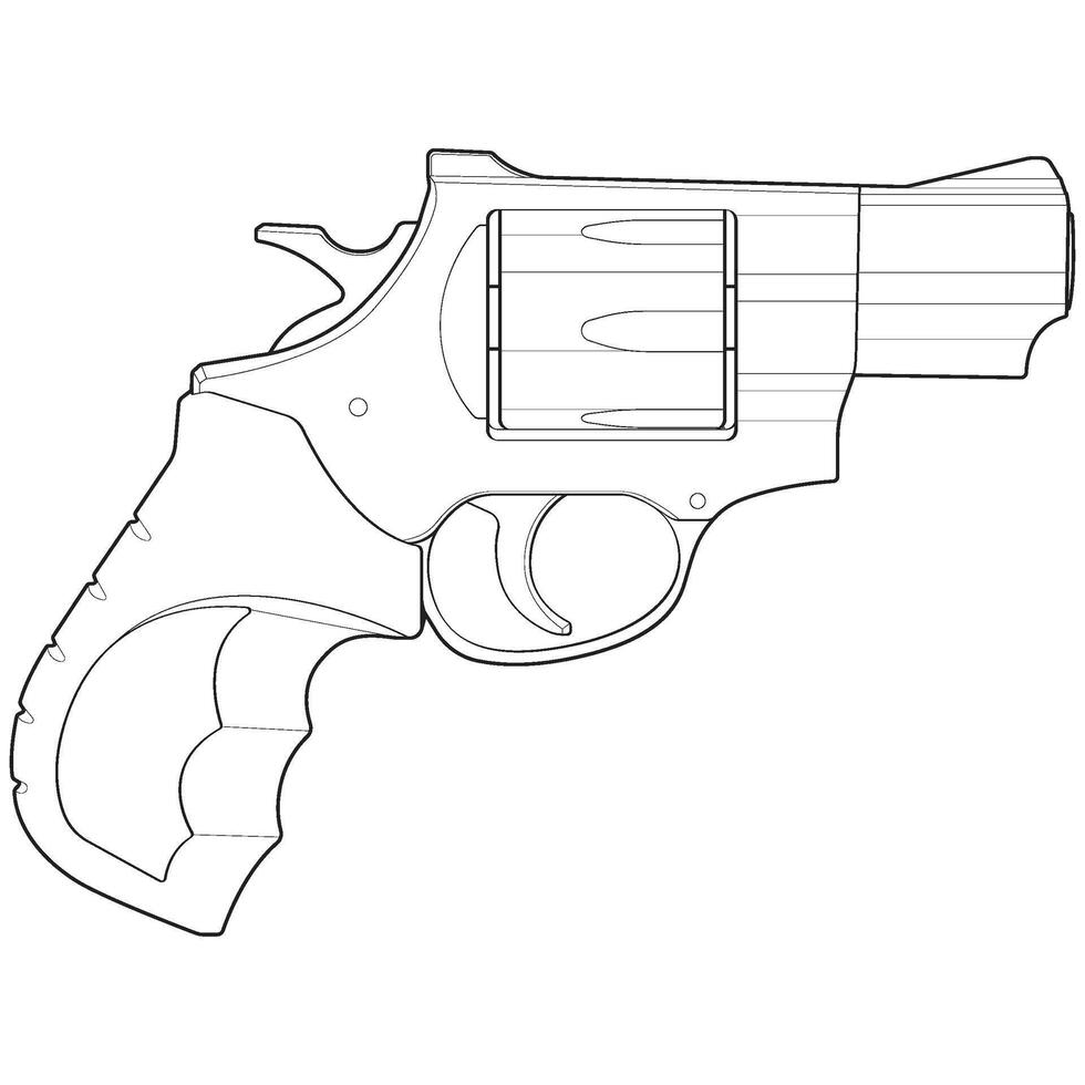 revolver met lijn kunst stijl, het schieten geweer, wapen illustratie, vector lijn, geweer illustratie, modern vuurwapen, leger concept, pistool vector.