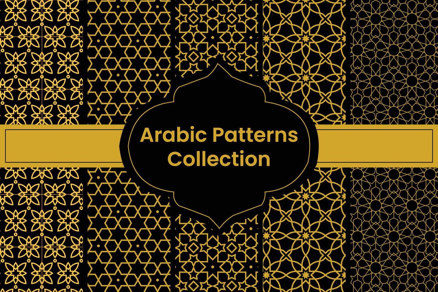 verzameling van gouden Arabisch patronen Aan zwart achtergrond, vector