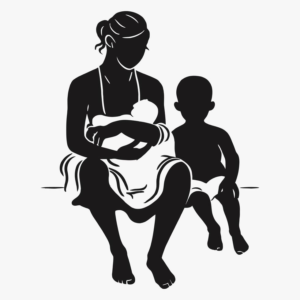 moeder en baby silhouet, moeder dag vector illustratie set, wit achtergrond.