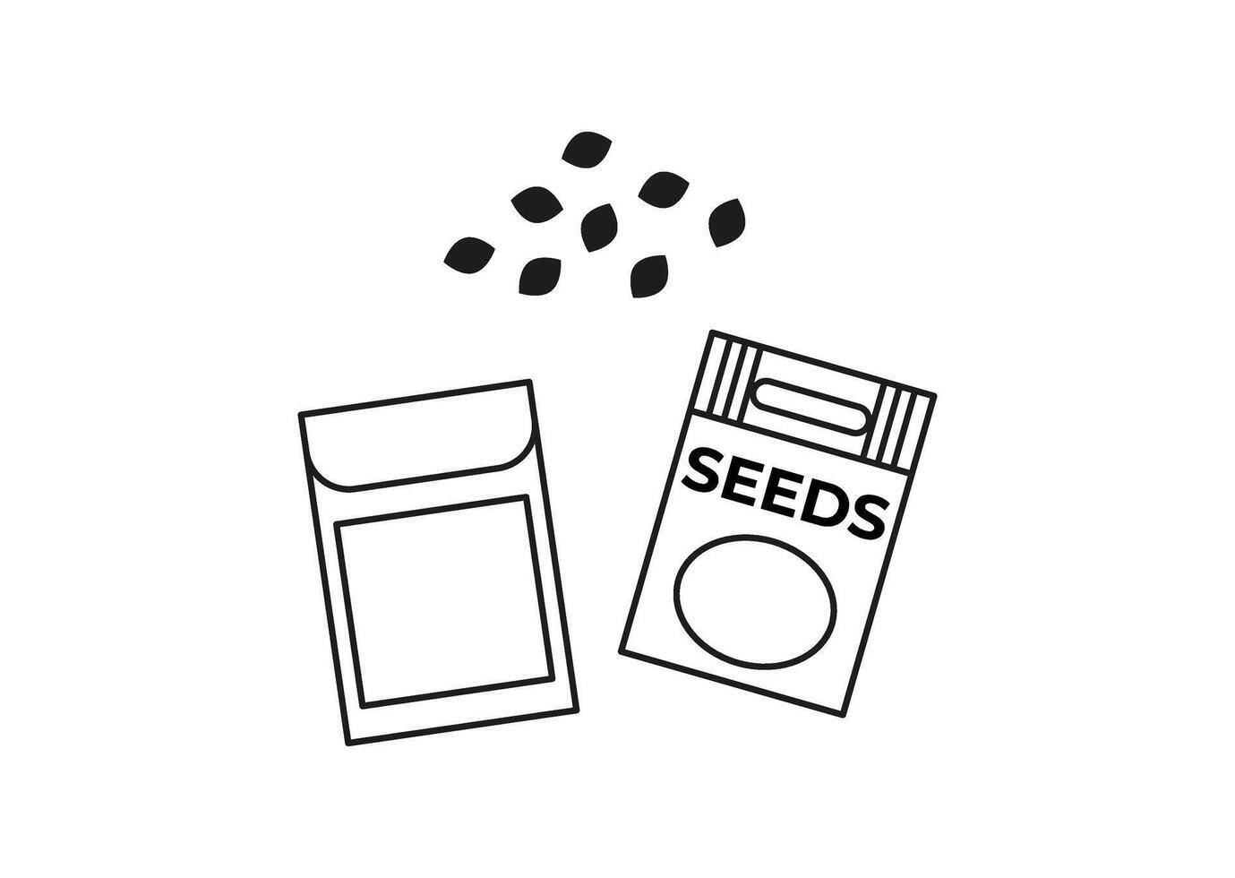 lineair papier Tassen met zaden. krabbels, pictogrammen, tekens, symbolen. landbouw en planten. toekomst oogst. vector