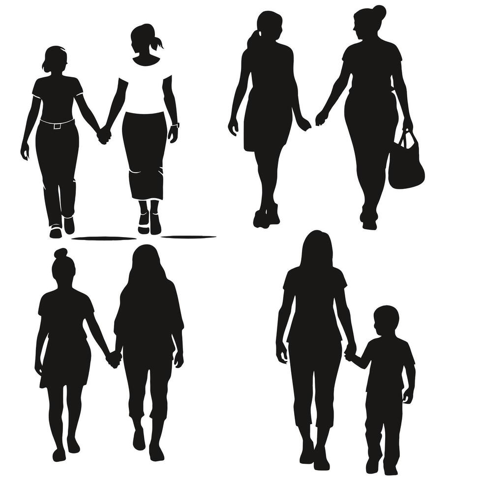 moeder en baby silhouet, moeder dag vector illustratie set, wit achtergrond.