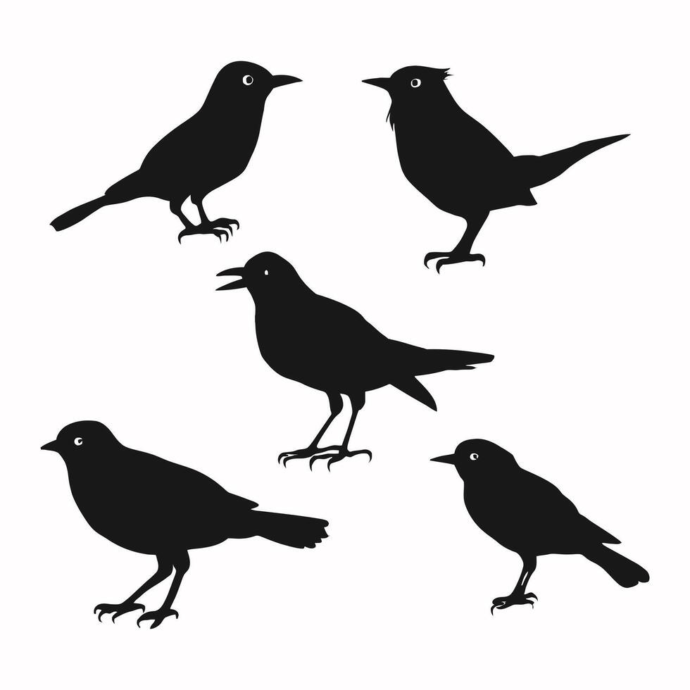 reeks van een kudde van vliegend verschillend vogelstand silhouetten verzameling van verschillend tekenfilm zwart vogelstand Aan wit achtergrond. vector illustratie.