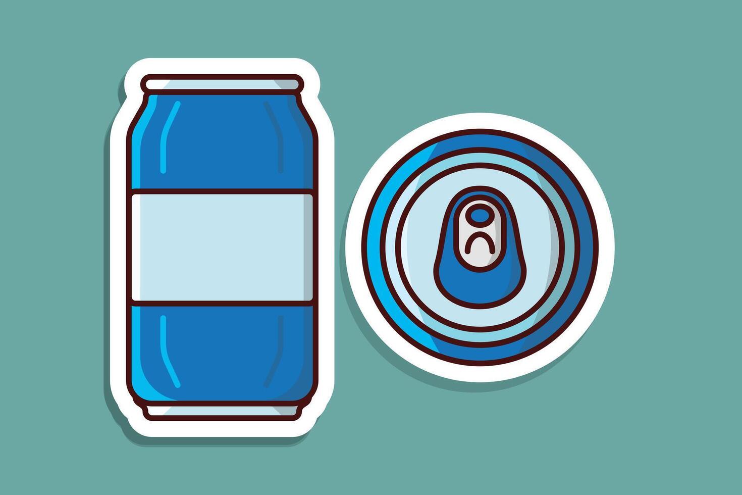 Frisdrank in rood aluminium blikjes sticker vector illustratie. voedsel en drinken voorwerp icoon concept. Frisdrank zacht drinken blikjes met omhoog en voorkant visie sticker ontwerp met schaduw.