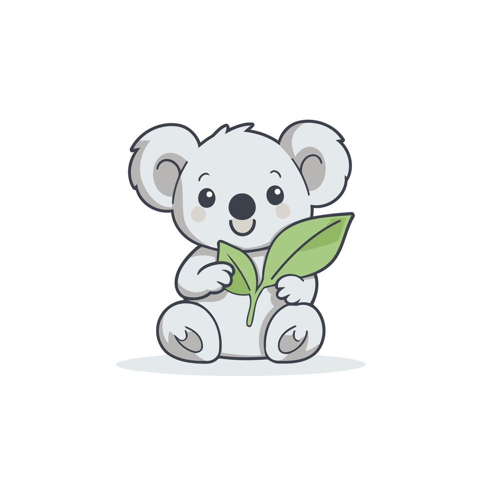 schattig koala met een blad. vector illustratie in tekenfilm stijl.