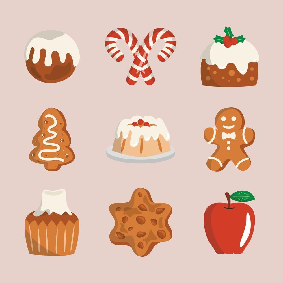 kerst eten en snack doodle icoon collectie vector