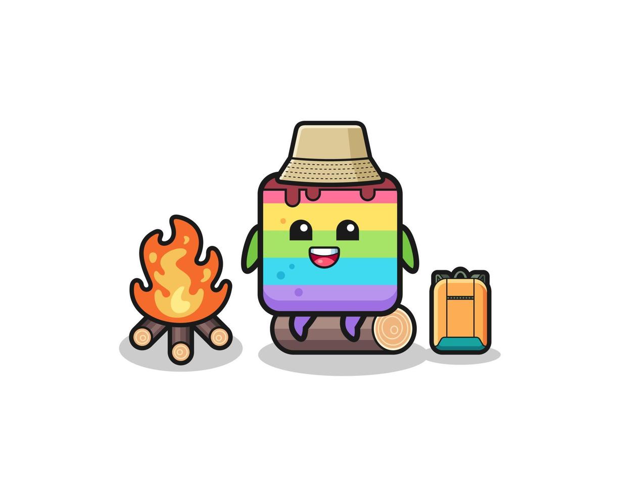campingillustratie van de regenboogcake-cartoon vector
