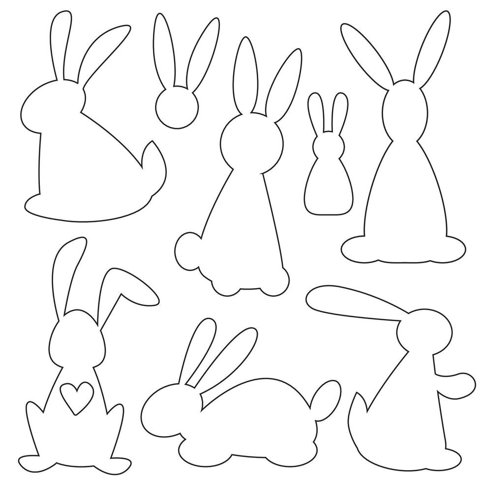 vector reeks met lineair schattig zwart en wit konijnen