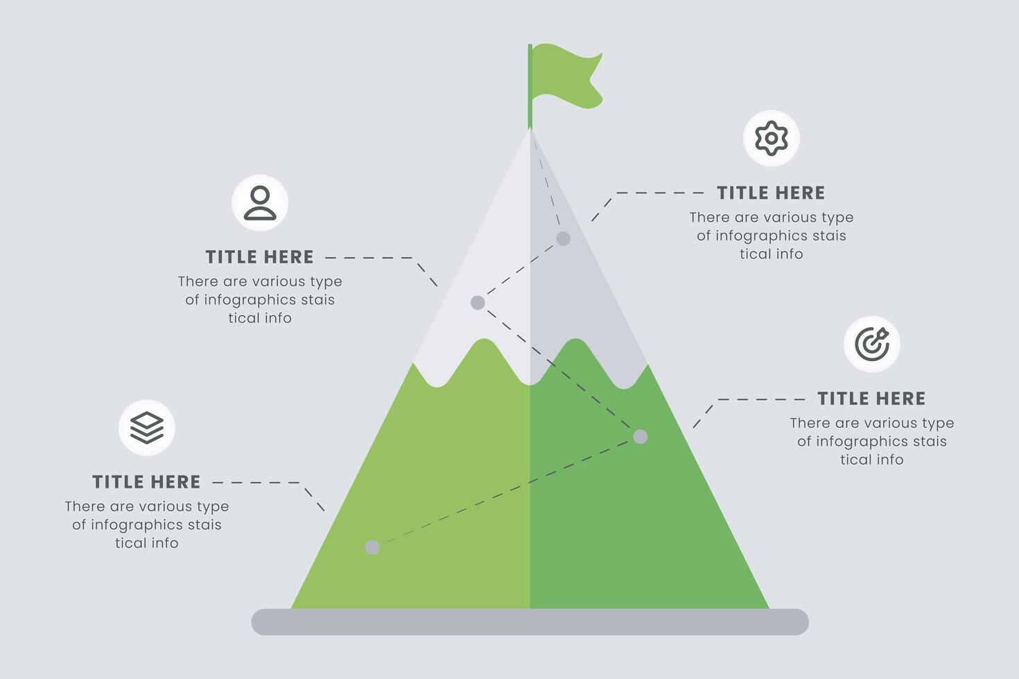4 stappen naar succes berg infographic ontwerp, route naar de top van berg, concept van doel, missie, bedrijf berg vector illustratie,
