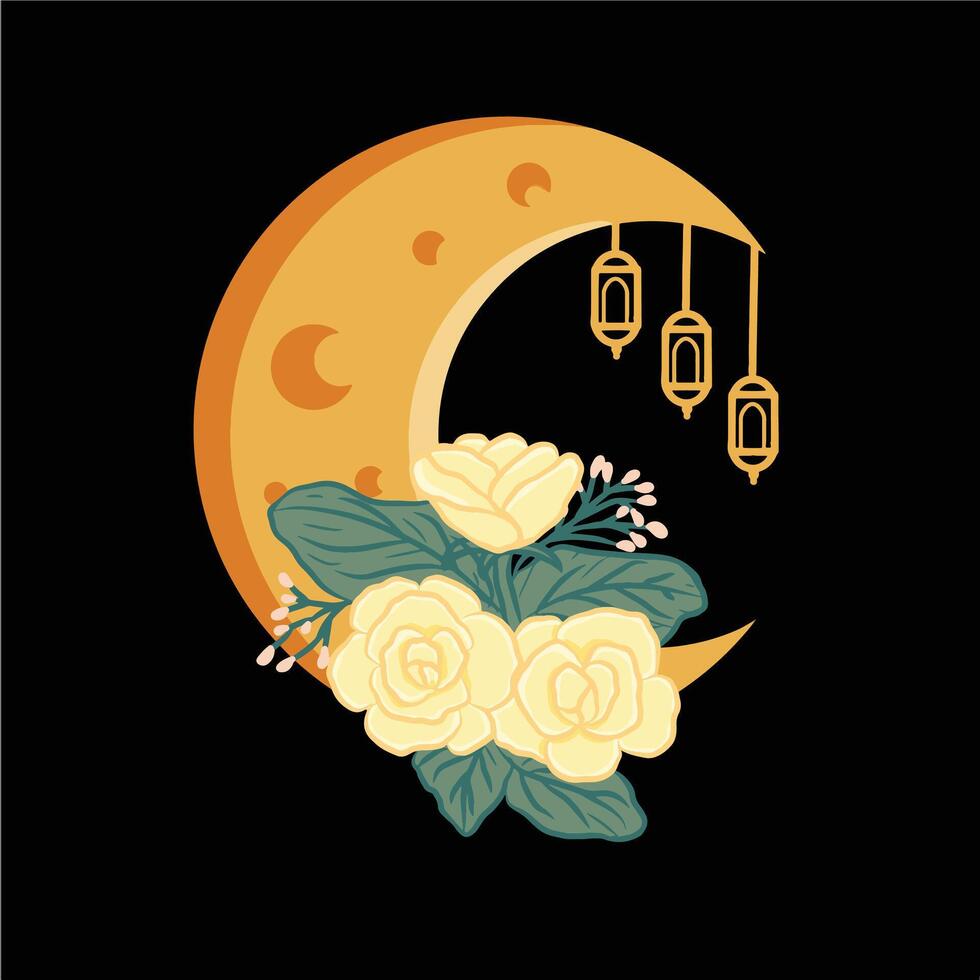 hand- getrokken Ramadan maand illustratie met geel rozen vector