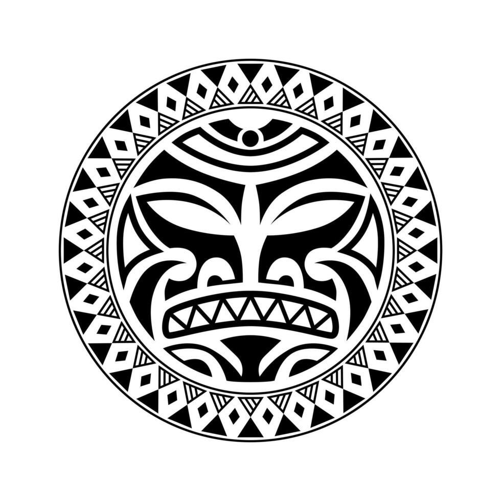 rond tattoo-ornament met maori-stijl van het zongezicht. Afrikaans, Azteken of Maya etnisch masker. vector