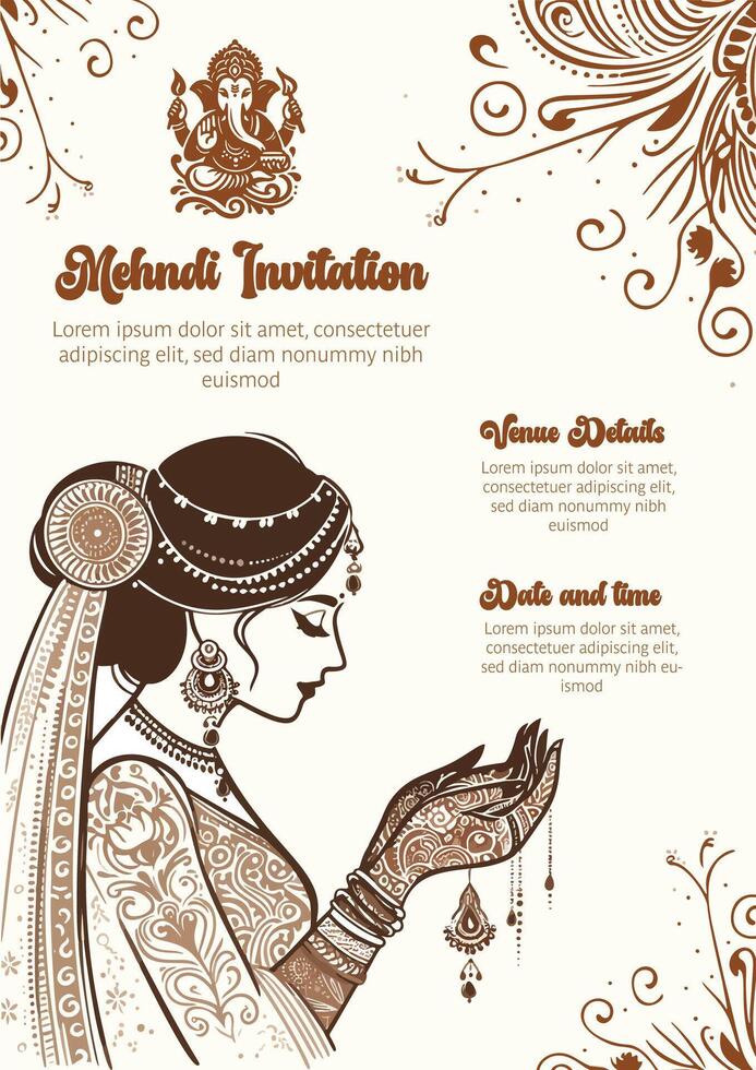 Indisch bruid mehndi sjabloon het beste voor mehndi uitnodiging ceremonie vector