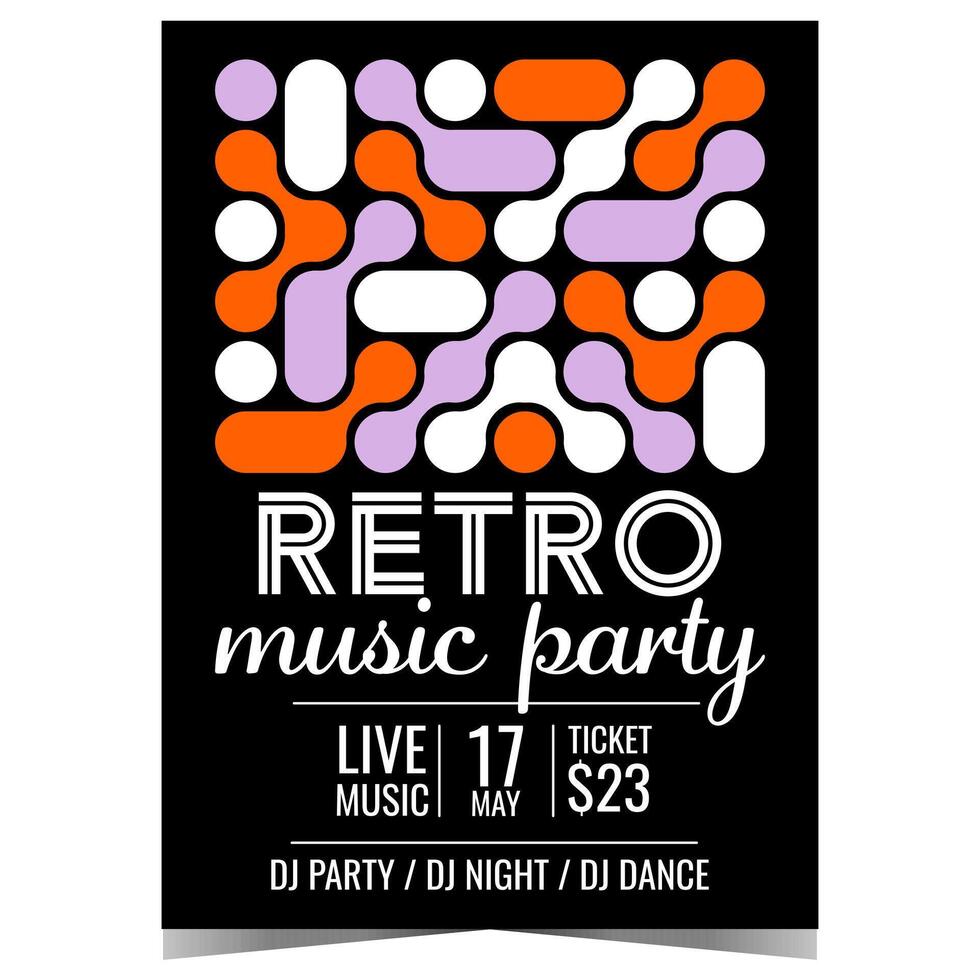 retro muziek- partij ontwerp sjabloon. vector poster of banier met abstract elementen voor uitnodiging naar een disco dans evenement Bij nacht club of oud stijl musical tonen met beroemdheden en leven dj set.