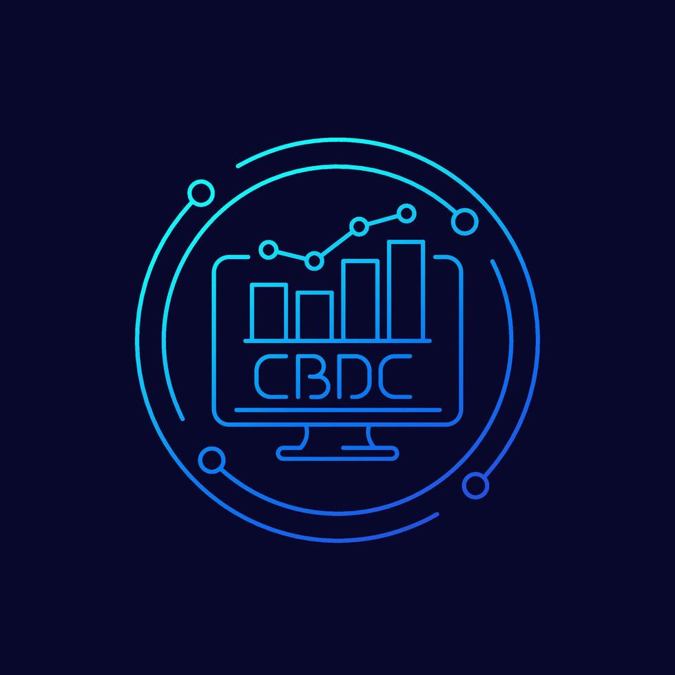 cbdc icoon met een grafiek, lineair ontwerp vector