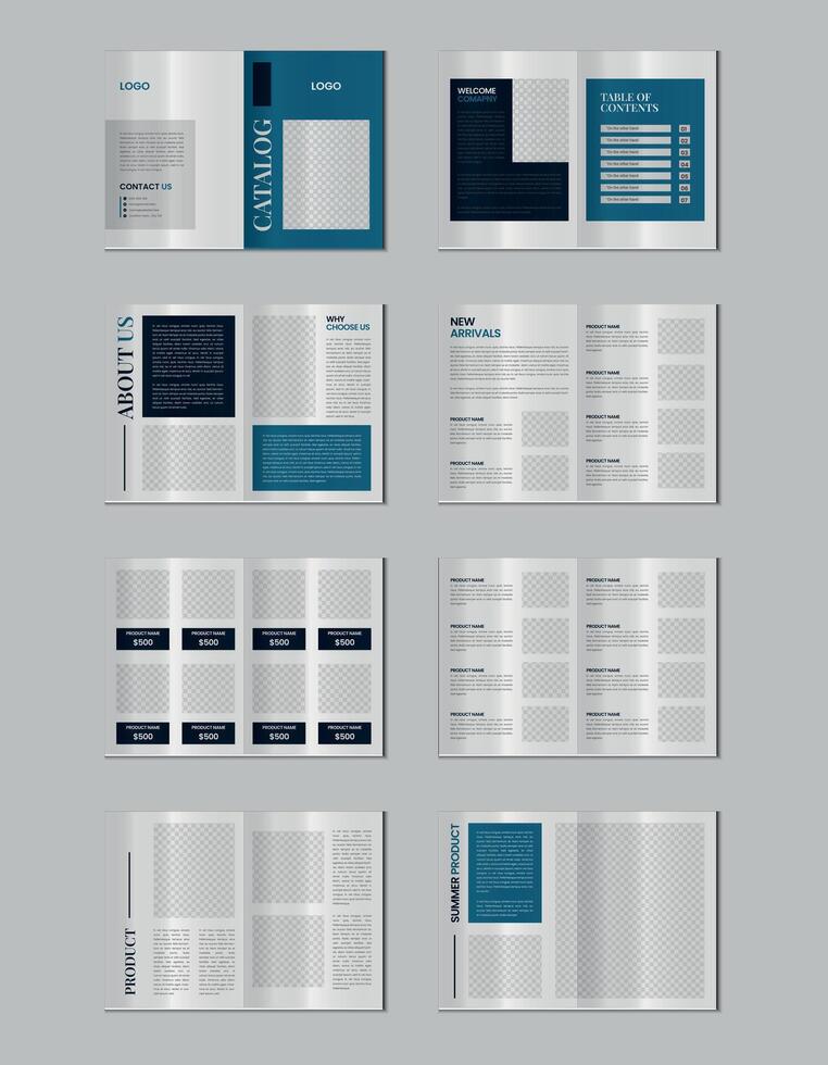 Product catalogus ontwerp, meerdere pagina's meubilair catalogus sjabloon ontwerp met mockup vector