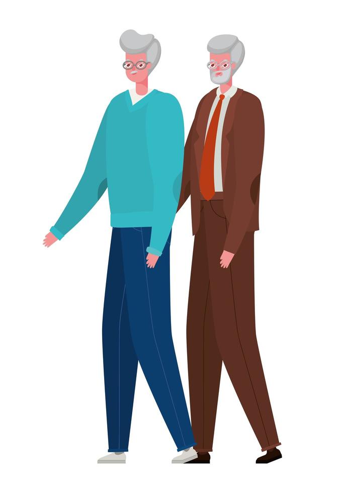 senior mannen tekenfilms hand in hand vector design