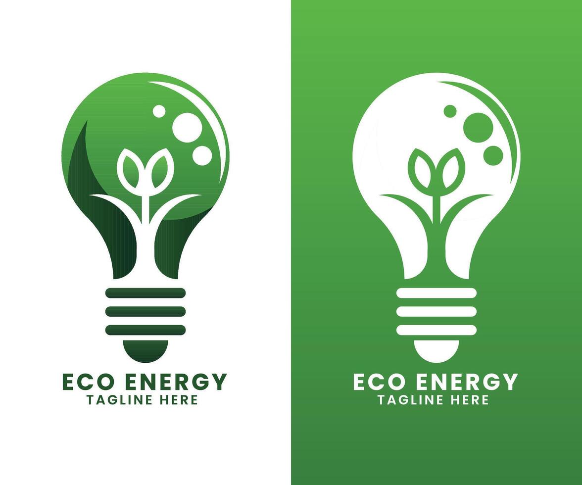 eco energie groen boom blad creatief vernieuwend licht lamp logo ontwerp vector sjabloon