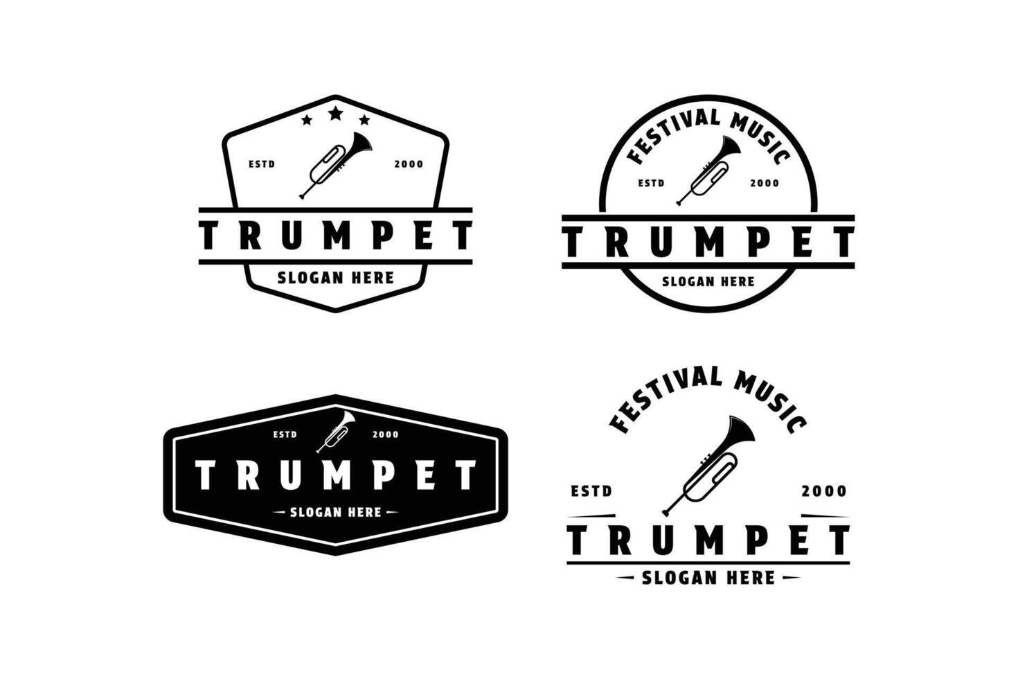 reeks van trompet logo ontwerp wijnoogst retro etiket en insigne vector