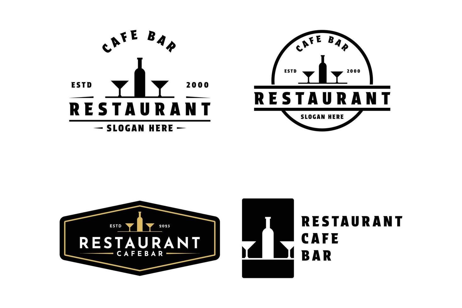reeks van restaurant bar cafe logo ontwerp wijnoogst retro etiket en insigne vector
