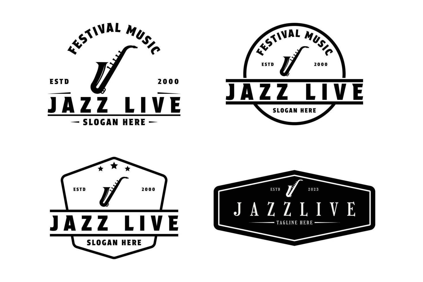 reeks van saxofoon logo ontwerp wijnoogst etiket en insigne vector