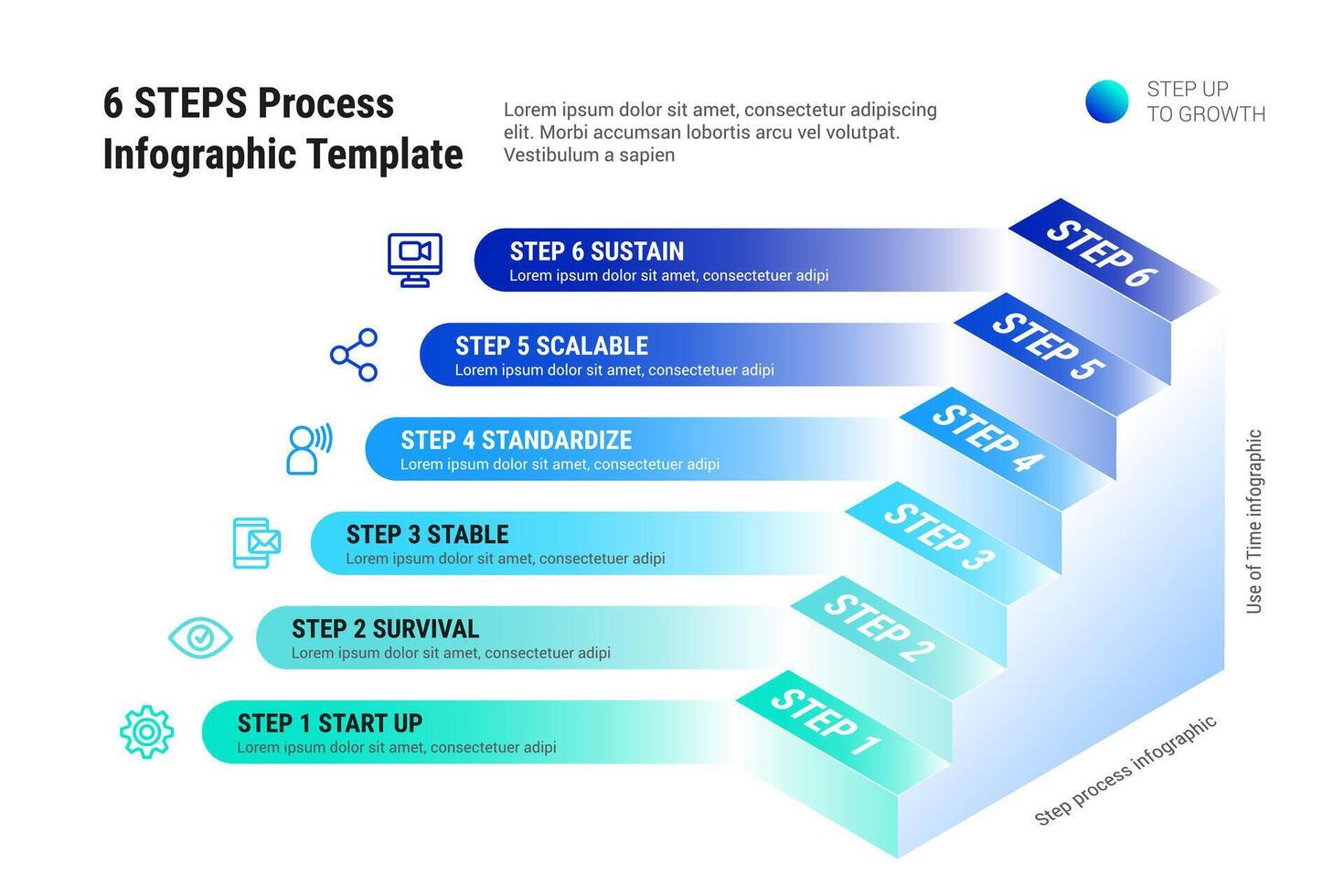 6 stappen werkwijze infographic sjabloon vector