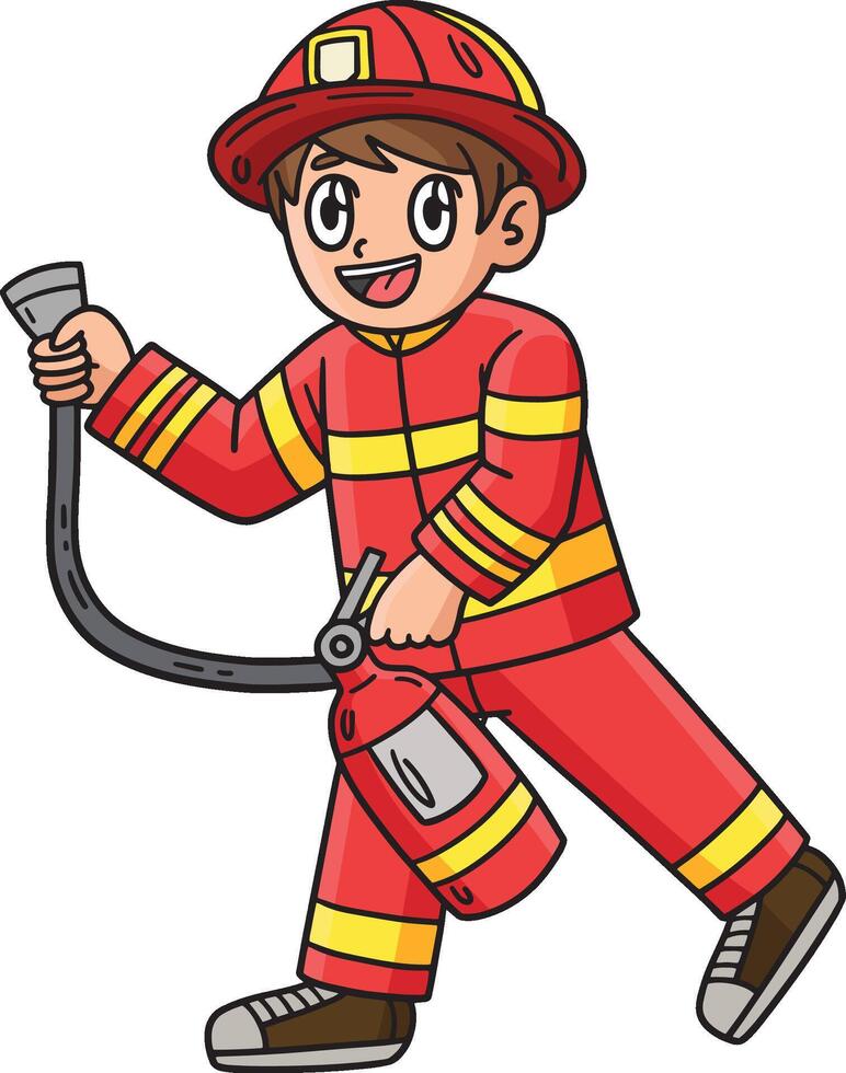 brandweerman met brand brandblusser tekenfilm clip art vector