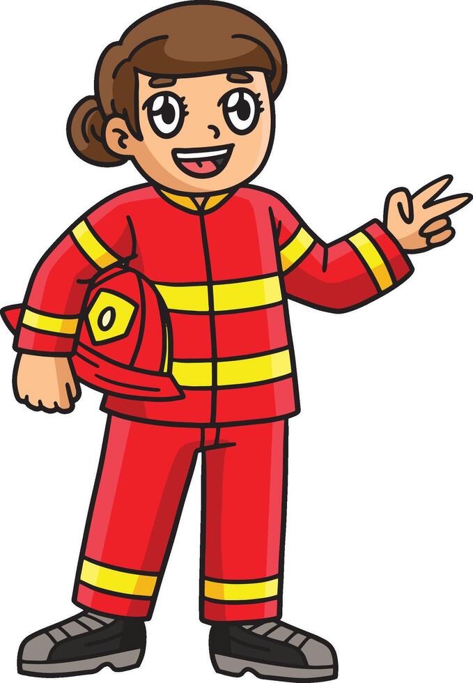 brandweerman vrouw tekenfilm gekleurde clip art vector