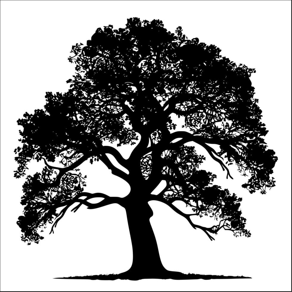 ai gegenereerd bevallig eik boom silhouet - vector illustratie geïsoleerd Aan wit achtergrond