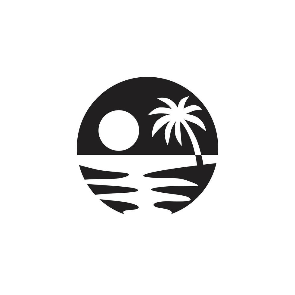 een logo van een zwart en wit silhouet van een strand, gebruik makend van gemakkelijk en minimalistische vlak ontwerp stijl vector