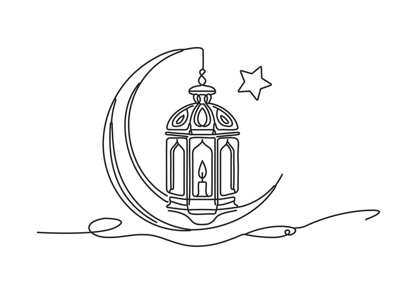 Ramadan doorlopend lijn tekening Ramadan lantaarn met halve maan lijn kunst vector clip art voor heilig maand viering ontwerp