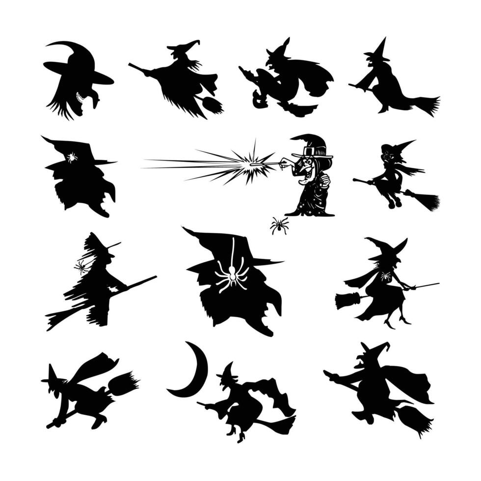 halloween heks vector silhouet illustratie reeks geïsoleerd Aan een wit achtergrond.