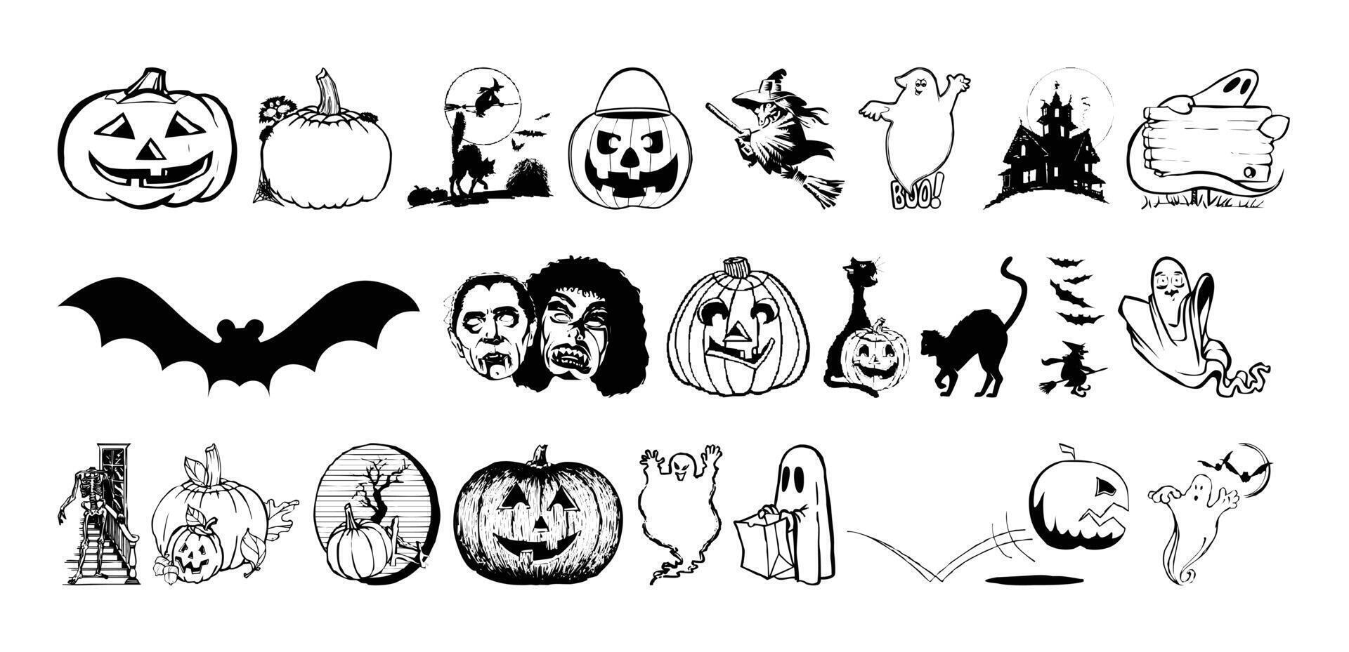 verschrikking reeks van halloween tekening hand- getrokken sticker schetsen. vector