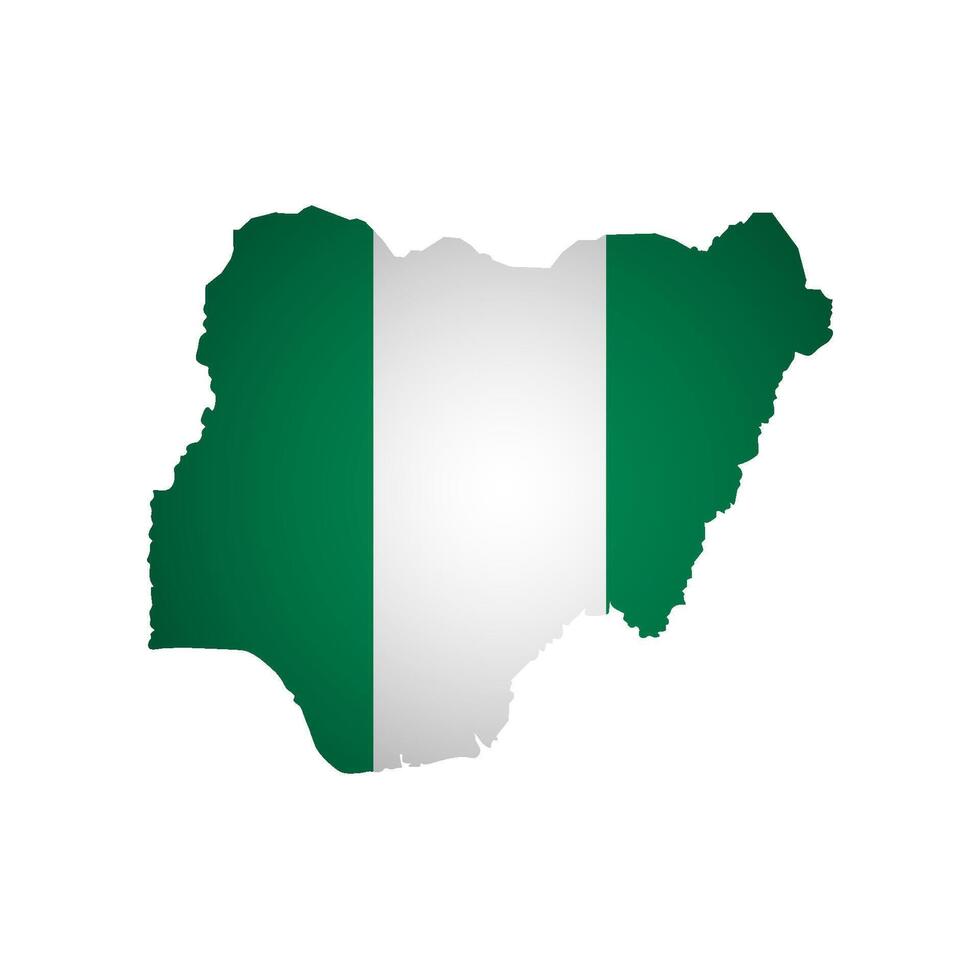 vector geïsoleerd illustratie met nationaal vlag met vorm van Nigeria kaart vereenvoudigd. volume schaduw Aan de kaart. wit achtergrond