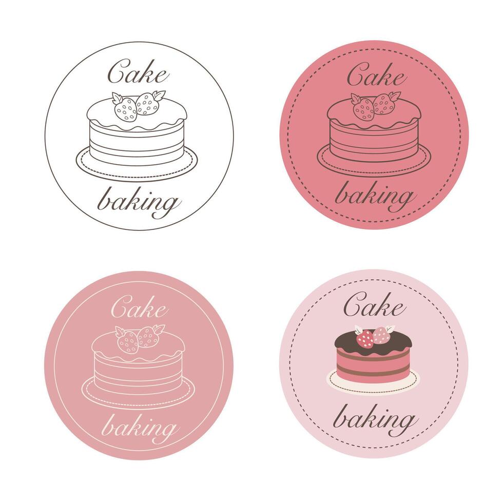 banketbakkerij logos verzameling, schattig logo met taart, bakkerij retro logo vector