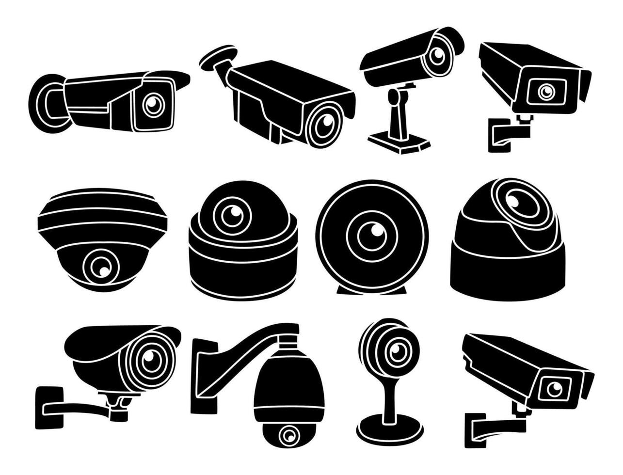 vector reeks cctv silhouet icoon. veiligheid camera bescherming logo symbool ontwerp