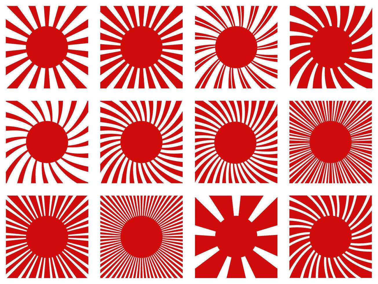 reeks rood stijgende lijn zon vlag icoon symbool. oude Japans nippon vlag ontwerp vector illustratie
