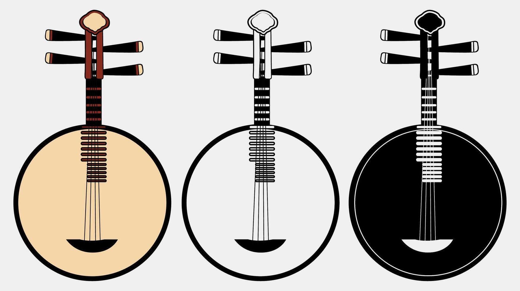 reeks yueqin Chinese traditioneel muziek- instrument icoon vector illustratie