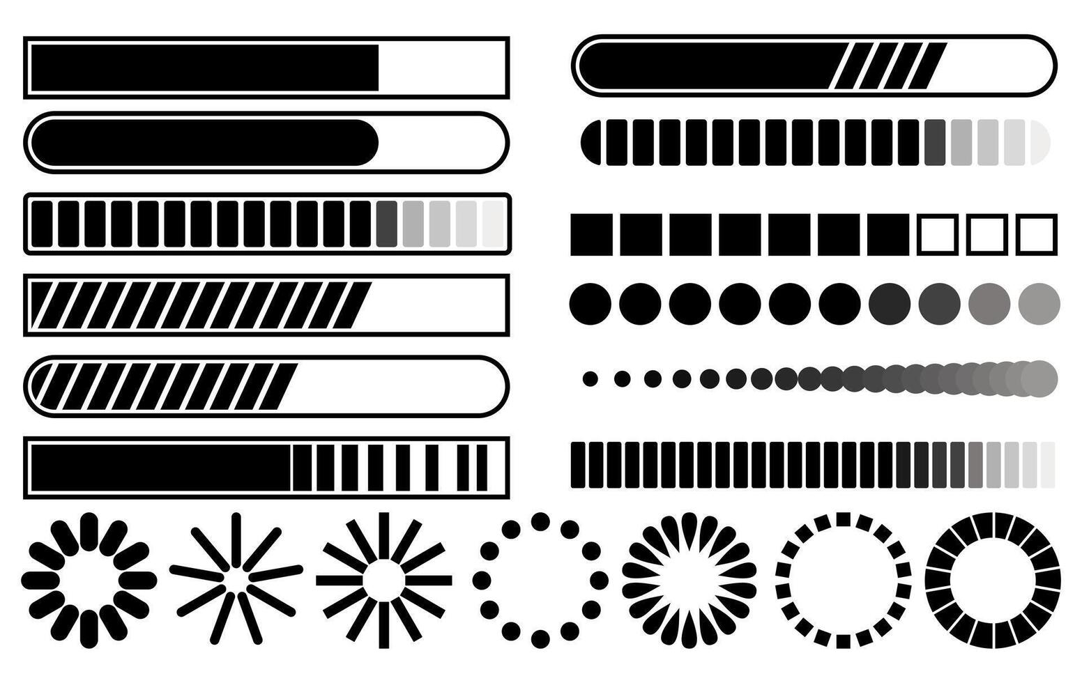 reeks bezig met laden bar vooruitgang pictogrammen teken vector illustratie