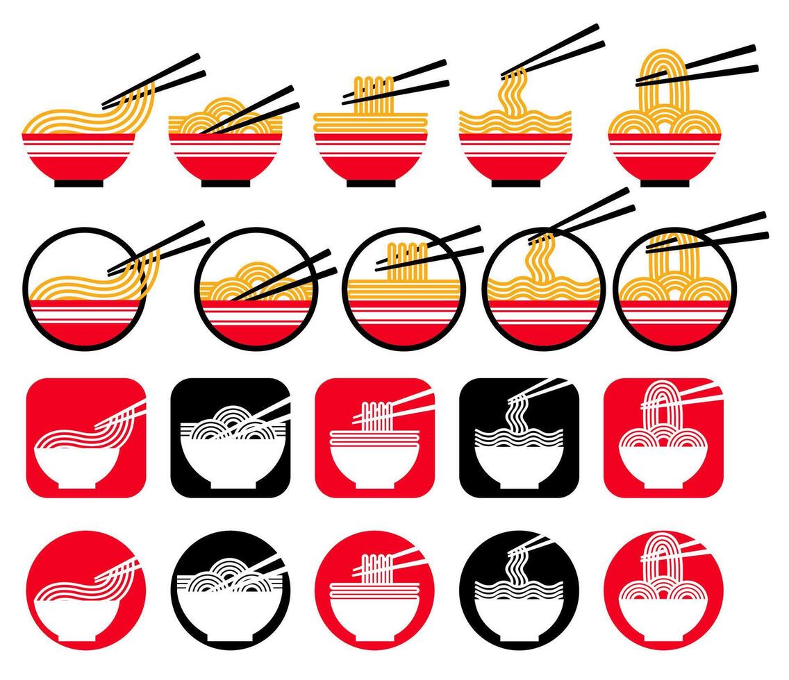reeks Japans noodle icoon logo. ramen noedels teken symbool ontwerp vector illustratie