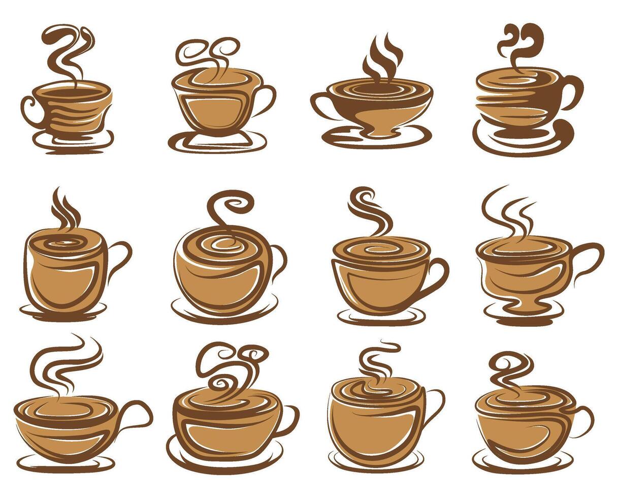 reeks koffie kop icoon symbool. abstract coffeeshop logo vector illustratie