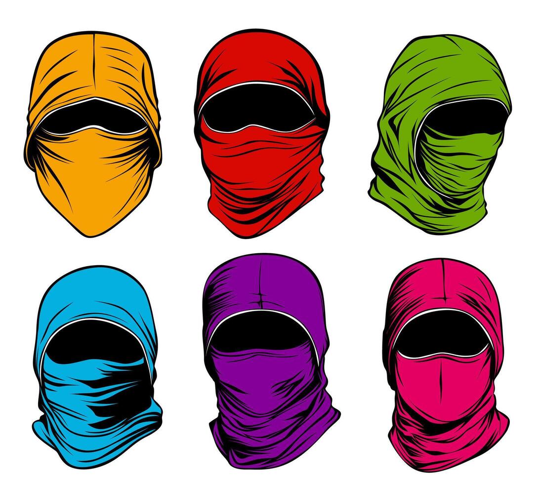 reeks vol gezicht masker icoon. supporters ultras masker vector illustratie