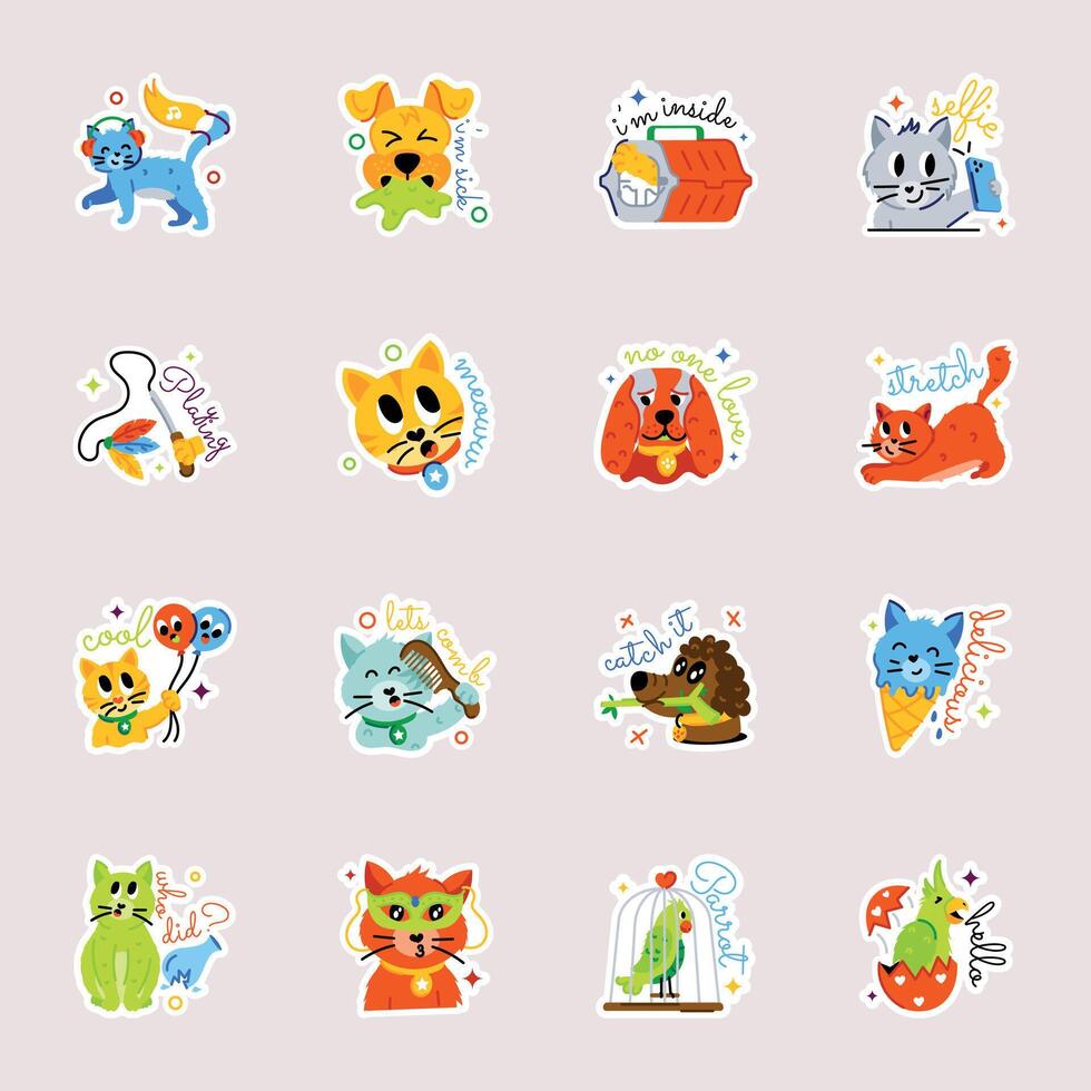 bundel van huisdieren liefde vlak stickers vector