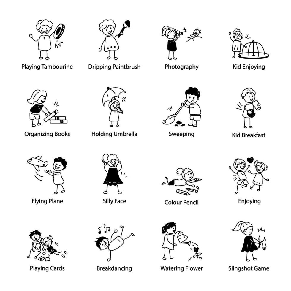 tekening pictogrammen beeltenis school- kinderen activiteiten vector