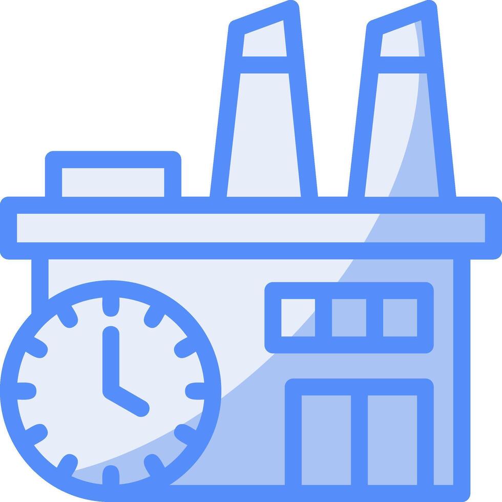 fabriek klok lijn gevulde blauw icoon vector