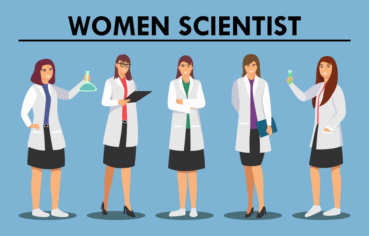 vrouwelijke wetenschapper tekenset vector