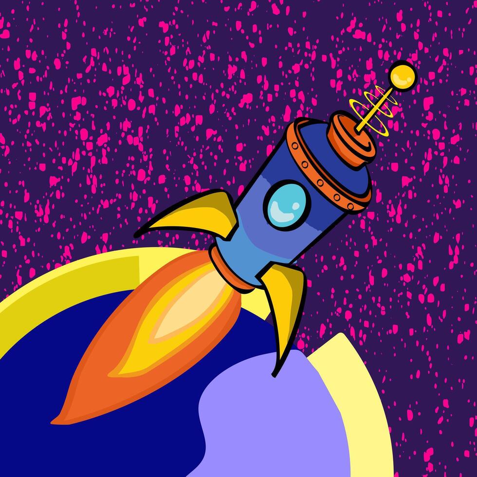 raket vliegend gaan naar buiten de planeet. de vector is geschikt naar gebruik voor toekomst illustratie en technologie poster achtergrond.