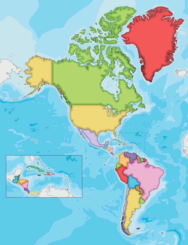 blanco politiek Amerika kaart vector illustratie met verschillend kleuren voor elk land. bewerkbare en duidelijk gelabeld lagen.