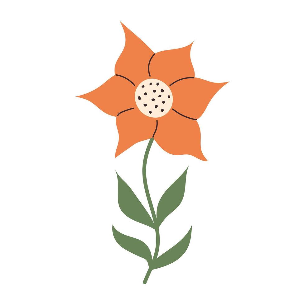 hand getekend bloeiend fabriek vlak gemakkelijk ontwerp. tekening oranje bloem geïsoleerd Aan transparant achtergrond. decoratief bloeiende voorjaar Wildflower. botanisch zomer hand- getrokken kaarten of posters element. vector