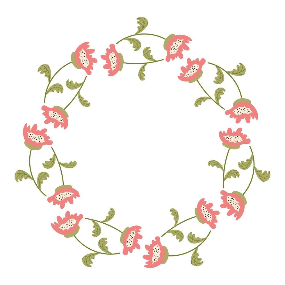 voorjaar minimalistische bloemen krans met kopiëren ruimte. hand- getrokken kader met roze bloemen. vlak zomer decoratie elementen voor uitnodiging kaarten affiches. vector