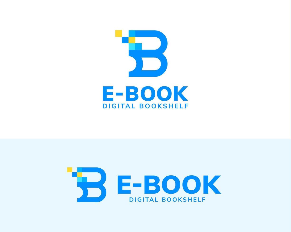 brief b logo met blauw toon plein en lijn kunst ontwerp, concept van e-boek, digitaal bibliotheek en online onderwijs vector